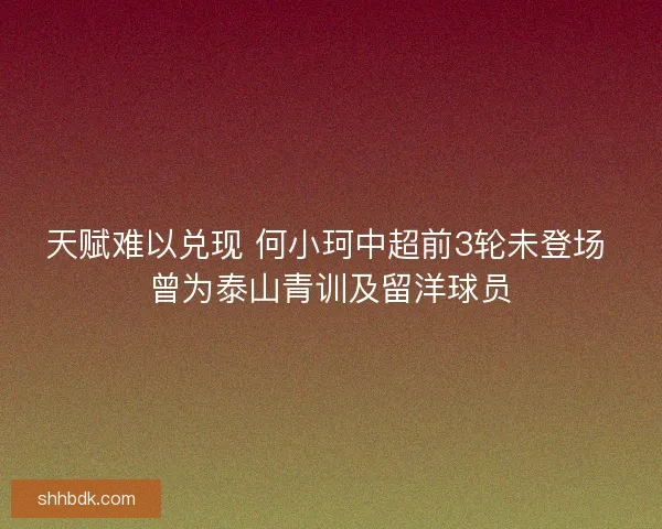 天赋难以兑现 何小珂中超前3轮未登场 曾为泰山青训及留洋球员