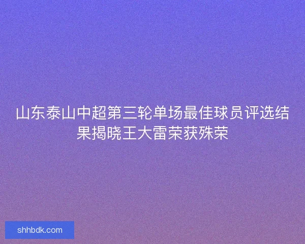 山东泰山中超第三轮单场最佳球员评选结果揭晓王大雷荣获殊荣